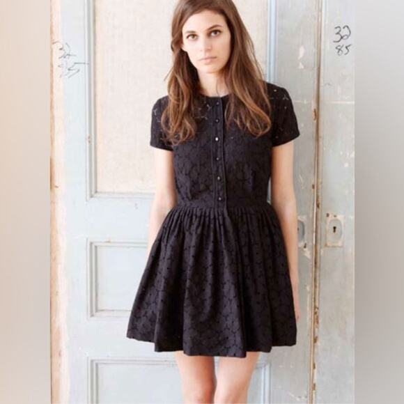 Duskin Women's Short Sleeve Black Eyelet Fit and Flare Mini Dress Size XS /Small - Picture 1 of 6